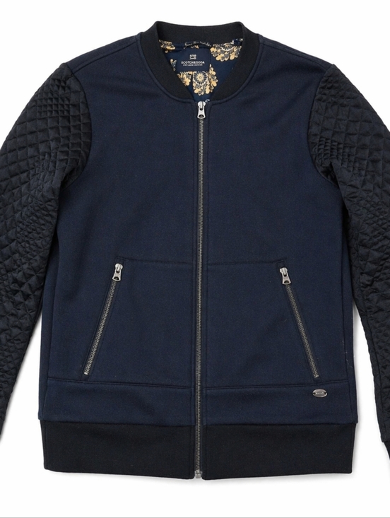 Scotch & Soda Jackets & Blazers - Scotch & Soda Bomber Jacket M Navy Quilted Sleeve Zip Up Unisex Streetwear